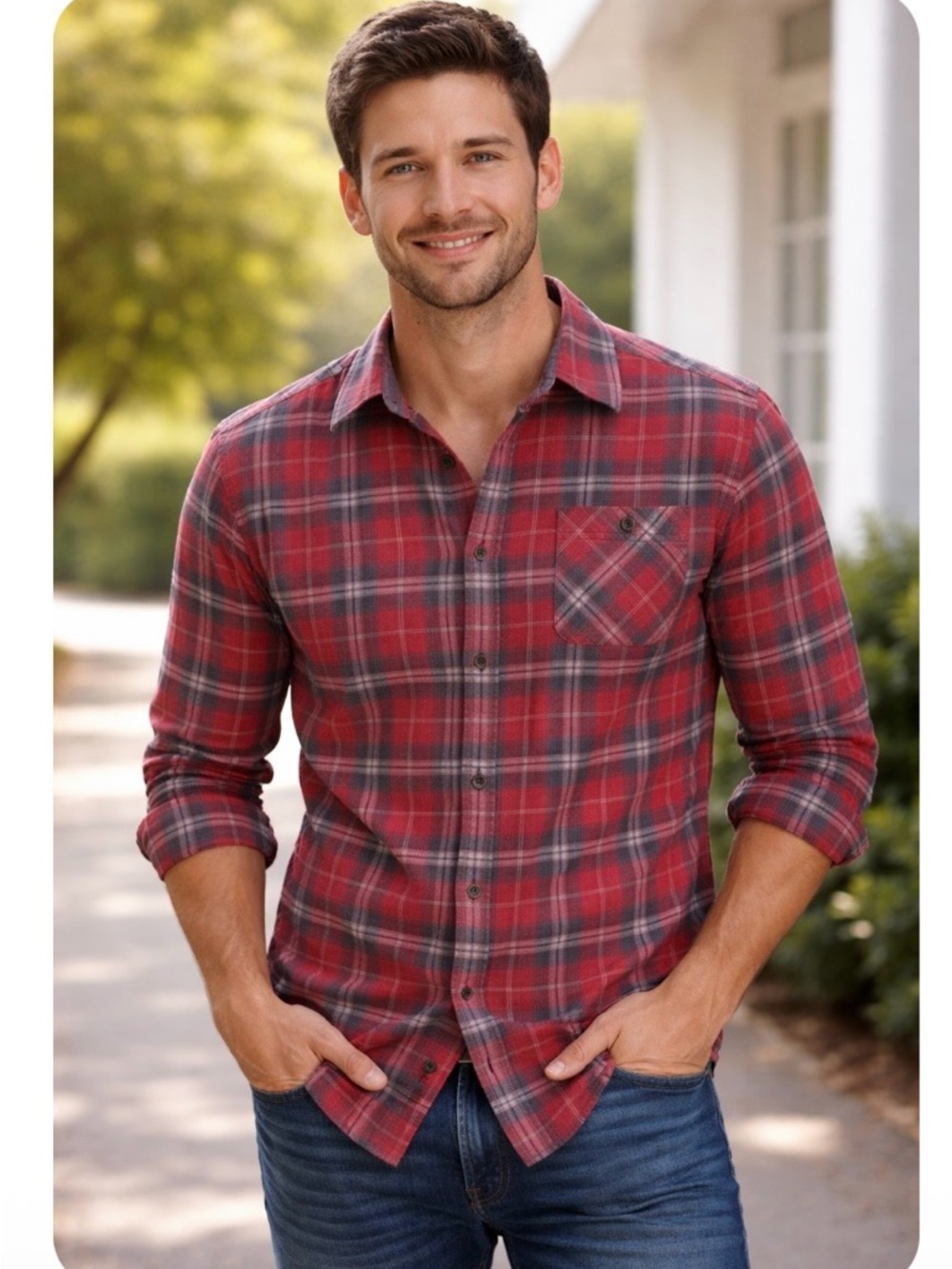 Flag & Anthem Mens Desert Son Flannel Button Up Red Shirt Size Medium